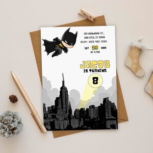 Editable Bat Superhero Invitation Digital,Printable Bat Guy Birthday Party Invitation,Superhero Birthday,Bat Boy Party Invite,Boy Birthday zdjęcie 2