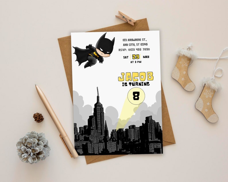 Editable Bat Superhero Invitation Digital,Printable Bat Guy Birthday Party Invitation,Superhero Birthday,Bat Boy Party Invite,Boy Birthday zdjęcie 2