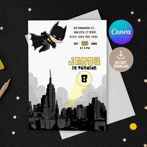 Editable Bat Superhero Invitation Digital,Printable Bat Guy Birthday Party Invitation,Superhero Birthday,Bat Boy Party Invite,Boy Birthday zdjęcie 1