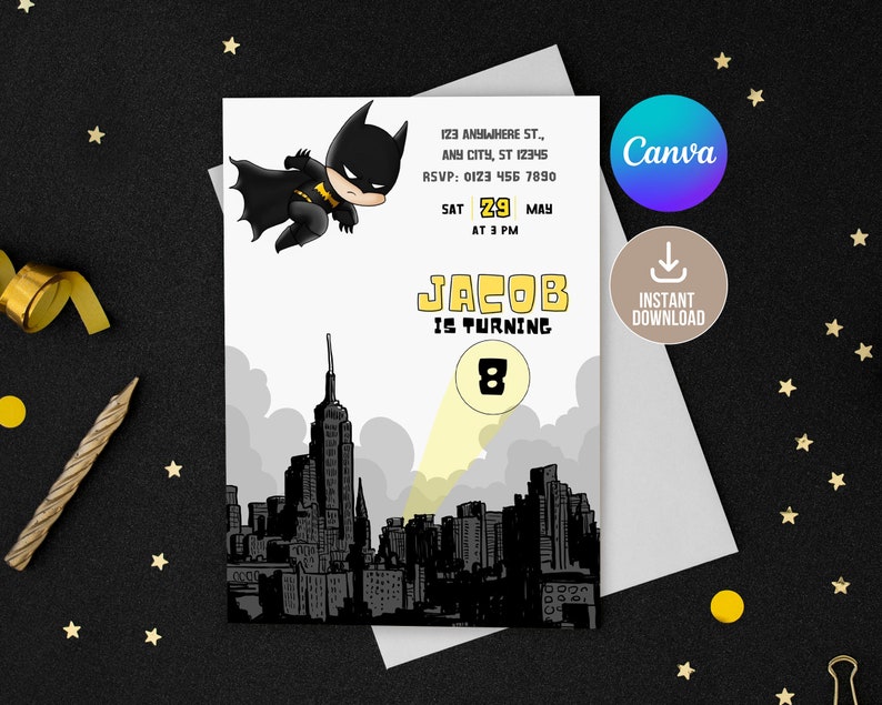 Editable Bat Superhero Invitation Digital,Printable Bat Guy Birthday Party Invitation,Superhero Birthday,Bat Boy Party Invite,Boy Birthday zdjęcie 1