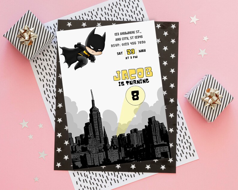 Editable Bat Superhero Invitation Digital,Printable Bat Guy Birthday Party Invitation,Superhero Birthday,Bat Boy Party Invite,Boy Birthday zdjęcie 3