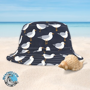 Sombrero de pescador con estampado de gaviota: gorra de playa de verano con estampado de gaviota, divertido sombrero de pescador con dibujos de animales, gorro con protección solar, ropa para festivales al aire libre