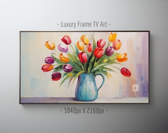 Samsung Frame TV Digital Art | Tulips Decor | Vibrant Floral TV Wall Art | Flower Instant Download for Living Room, Kitchen and Dining Area