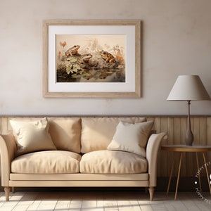 Frogs by a Pond Digital Painting, Enchanting Muted Colours, Vintage Style Nature Wall Art, Instant Download Decor image 10