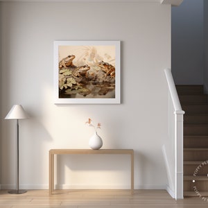 Frogs by a Pond Digital Painting, Enchanting Muted Colours, Vintage Style Nature Wall Art, Instant Download Decor image 9