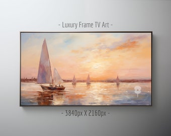 Samsung Frame TV Digital Art | Sailing at Sunset | Sail Boats Coastal Vintage Style | Instant Download Wall Decor for Living Room or Office