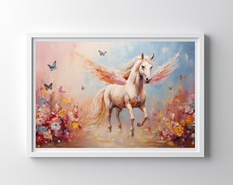 Majestic Pegasus Digital Wall Art, Sunset Wings, Magical Butterfly Unicorn Fantasy, Instant Download