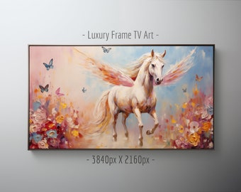 Frame TV Digital Wall Art, Majestic Pegasus Sunset Wings, Magical Butterfly Unicorn Fantasy, Instant Download