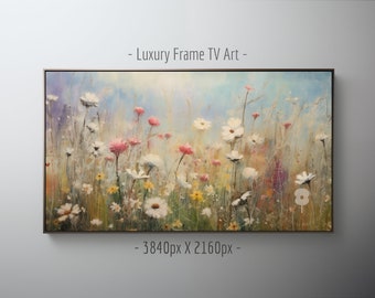 Samsung Frame TV Floral Art | Spring Daisy Flower Painting | Instant Download | Digital Vintage Farmhouse Decor | Pink and White Daisies