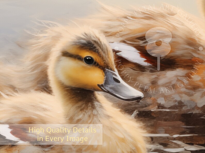 Cute Duck Pond Digital Painting, Enchanting Ducklings Muted Colours ...