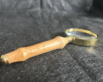 Magnifying Glass, Hand Turned Cherry Wood, Gold finish - Reader /Job / Birthday Gift, Professional, Unique