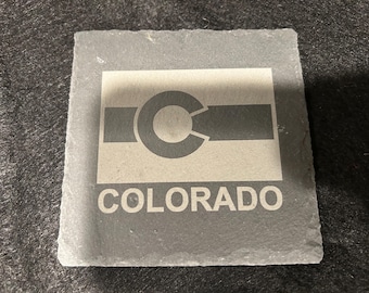Coaster, Slate, Engraved Colorado State Flag - home decor, housewarming, host gift, birthday, holiday