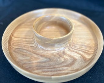 Chip and Dip - Hand Turned Hickory  - 9.5" Dia. - Wedding/Shower Gift, Anniversary Gift, Housewarming / Hostess Gift, Birthday/Holiday Gift