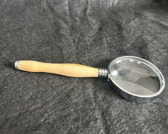 Hand Turned Cherry Wood Magnifying Glass, Chrome Finish