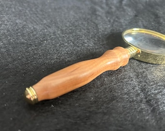 Hand Turned Applewood Magnifying Glass, Gold Finish