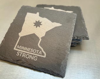 Engraved Slate Coaster: “Minnesota Strong” State Flag