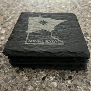 Coaster, Slate, Engraved Minnesota State Outline with Flag Artwork - home decor, housewarming, host gift, birthday, holiday