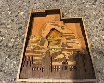 Utah State Profile Wood Art – 3D Layered Utah Scene