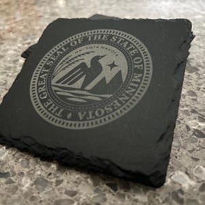 Coaster, Slate, Engraved Minnesota State Seal - home decor, housewarming, host gift, birthday, holiday