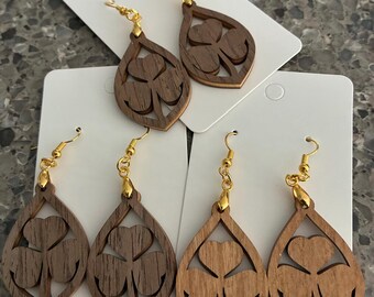Laser Cut Wood Earrings - Shamrock Single