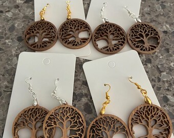 Laser Cut Wood Earrings - Tree of Life