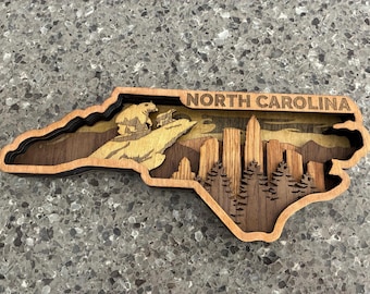 North Carolina State Profile Wood Art – 3D Layered North Carolina Nature Scene