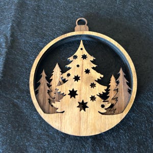 Ornament, 3D Layered Christmas Tree Scene, Laser cut- Natural Wood /Christmas gift / tree /handmade / decoration