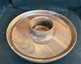 Chip and Dip - Hand Turned Walnut  - 11.5" Dia. - Wedding/Shower Gift, Anniversary Gift, Housewarming / Hostess Gift, Birthday/Holiday Gift
