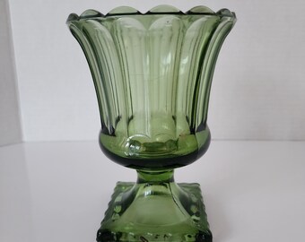 Avocado green glass vase with scalloped rim