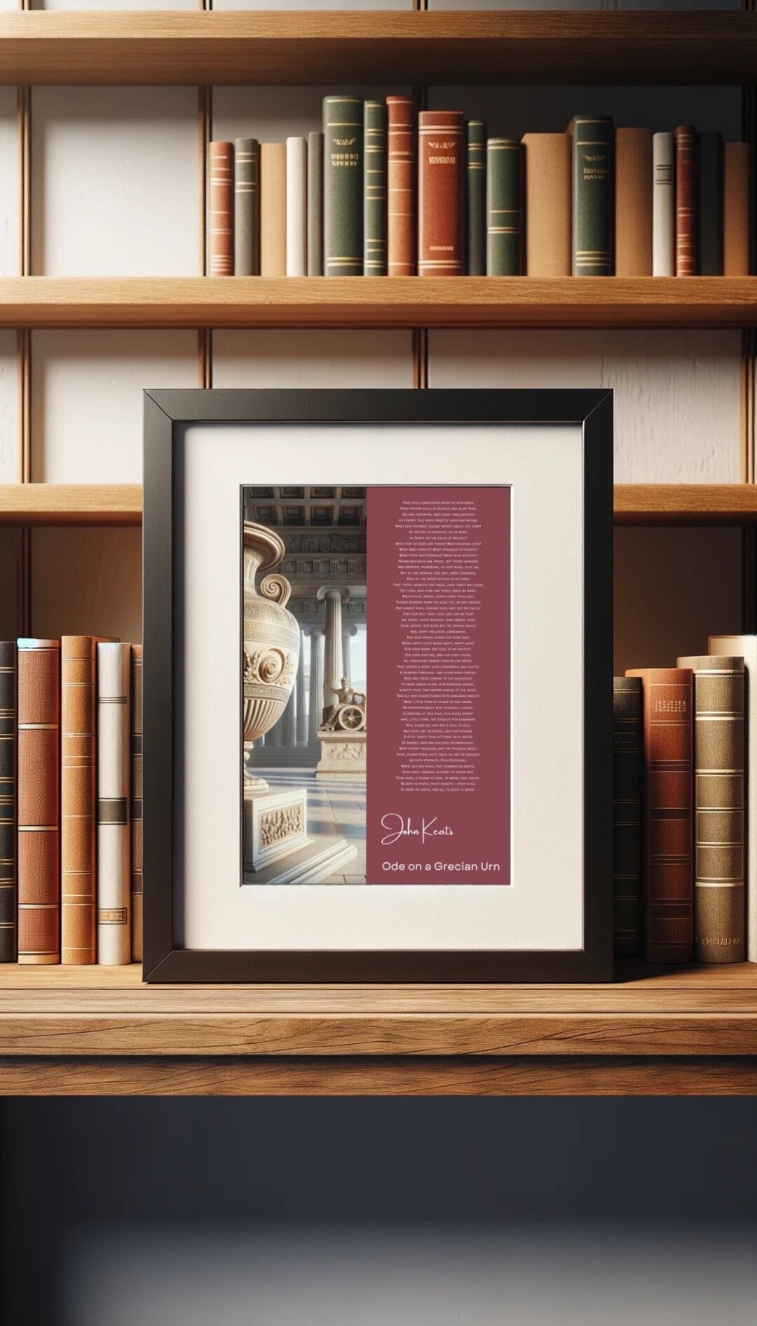 John Keats ode on a Grecian Urn Poem Print Full Verse Classical Poster, Romantic Era Poetry Art