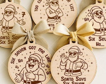 Funny Santa Ornament SVG Bundle | Six Seven Christmas Laser Cut Files for Teens | Glowforge xTool Digital Download