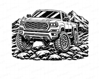 Camioneta 4x4 SVG, Gráfico de vehículo todoterreno de aventura, Diseño de camioneta todoterreno de montaña, Archivo vectorial para cortar y grabar
