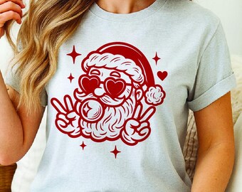 Peace Sign Santa SVG · Cute Bubble Gum Christmas Design · Retro Holiday Silhouette for Cricut and Cutting Machines