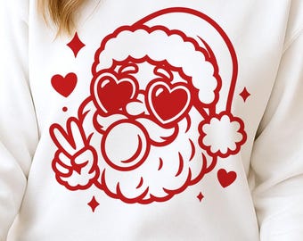 かわいいサンタのバブルガムSVG · ハート型メガネのクリスマスデザイン · CricutとSilhouette用のピースサインホリデーシャツファイル