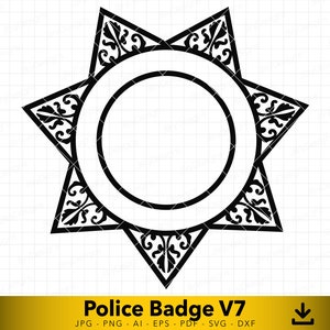 Blank Police Badge svg, 7 Pointed Star Police Badge svg, Police Officer svg, Custom Badge svg, Vector File for Cutting and Engraving V7