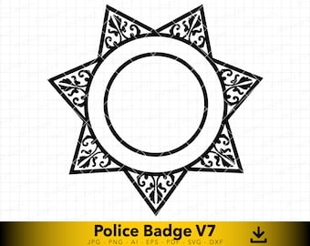 Blank Police Badge svg, 7 Pointed Star Police Badge svg, Police Officer svg, Custom Badge svg, Vector File for Cutting and Engraving V7