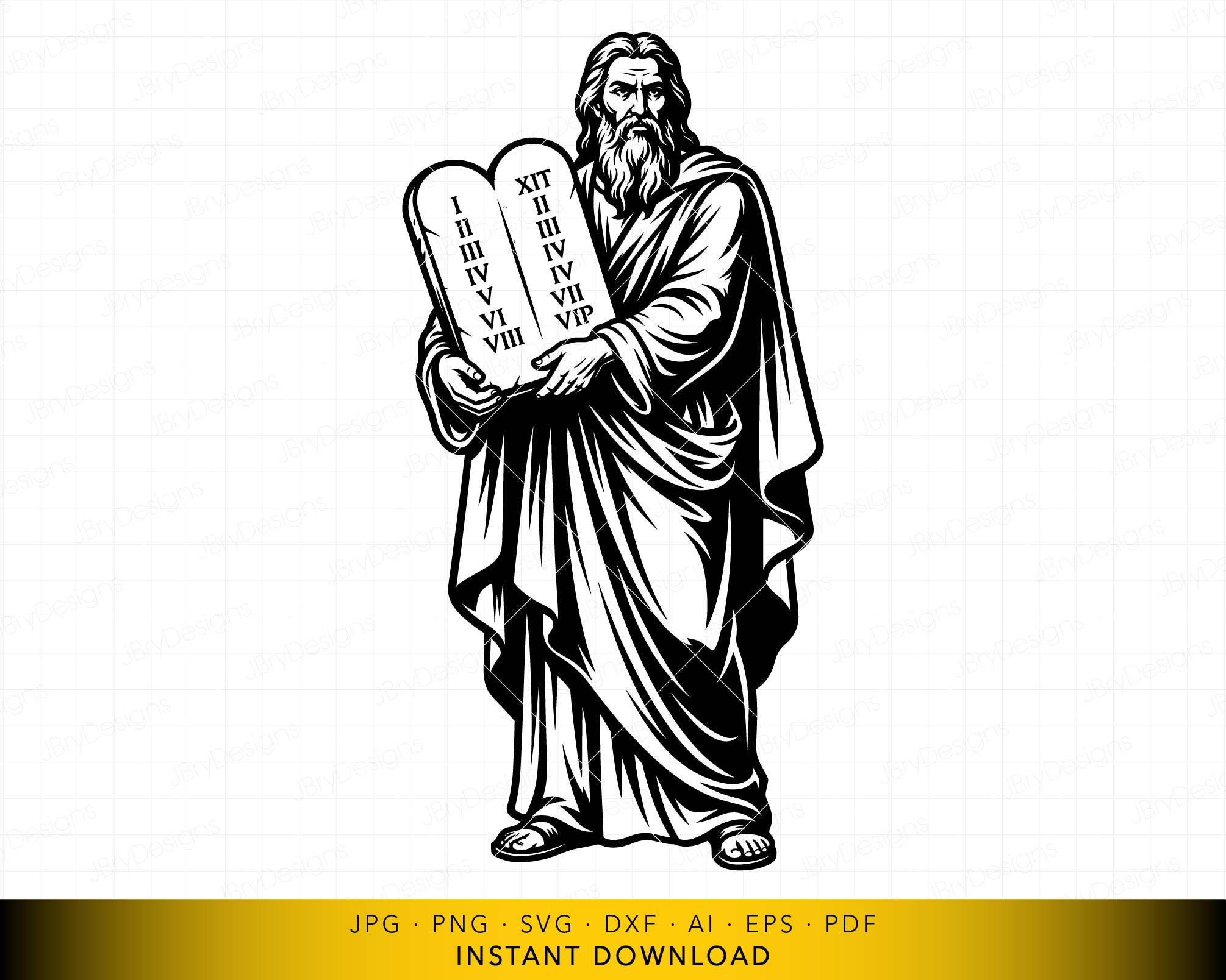 Moses Ten Commandments SVG, Biblical Prophet Holding Tablets Cut File ...