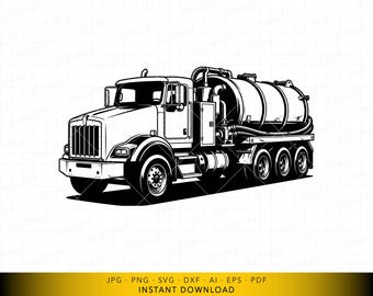 Industrial Vacuum Truck SVG, Heavy Duty Utility Service Vehicle Cut File, Professional Work Truck Vector, for Cricut and Laser Engraving