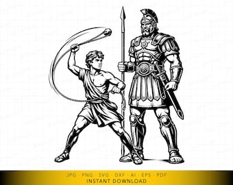 David and Goliath SVG, Biblical Battle Cut File, Christian Underdog Victory Design, Vector File for Cutting and Engraving