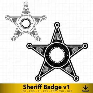 Blank Sheriff Badge svg, 5 Point Sheriff Star, Sheriff&#39;s Office Attached Badge svg, Vector File for Cutting and Engraving V1