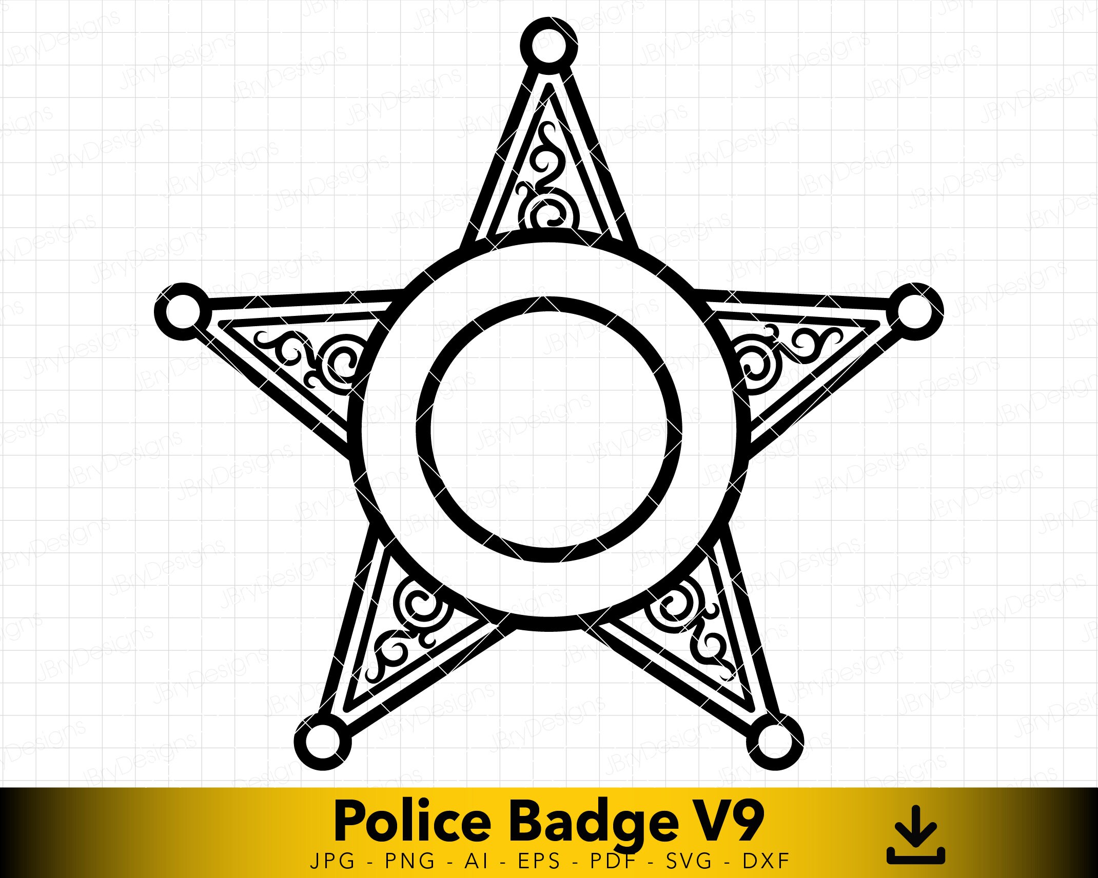 Blank Officer Badge Svg, 5 Pointed Star Police Badge Svg, Police