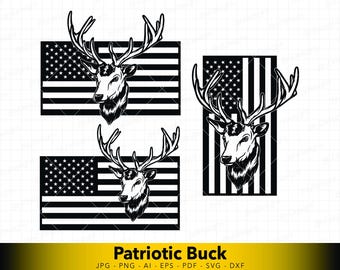 American Flag Deer SVG Bundle | Patriotic Buck Over USA Flag | Hunting Wildlife Vector for Cricut & Laser Crafts