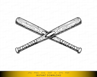 Crossed Baseball Bats SVG, Baseball Bat Vector File, Sports Equipment Design for Cricut and Laser Engraving