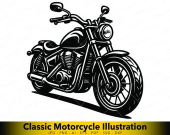 Classic Motorcycle SVG, Biker Chopper Clipart, Garage Decor CNC Laser Cut File, Cruiser Bike Illustration