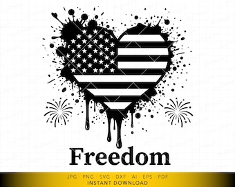 American Flag Heart SVG, Freedom Patriotic USA Design, 4th of July Digital Cut File for Cricut and Laser Engraving