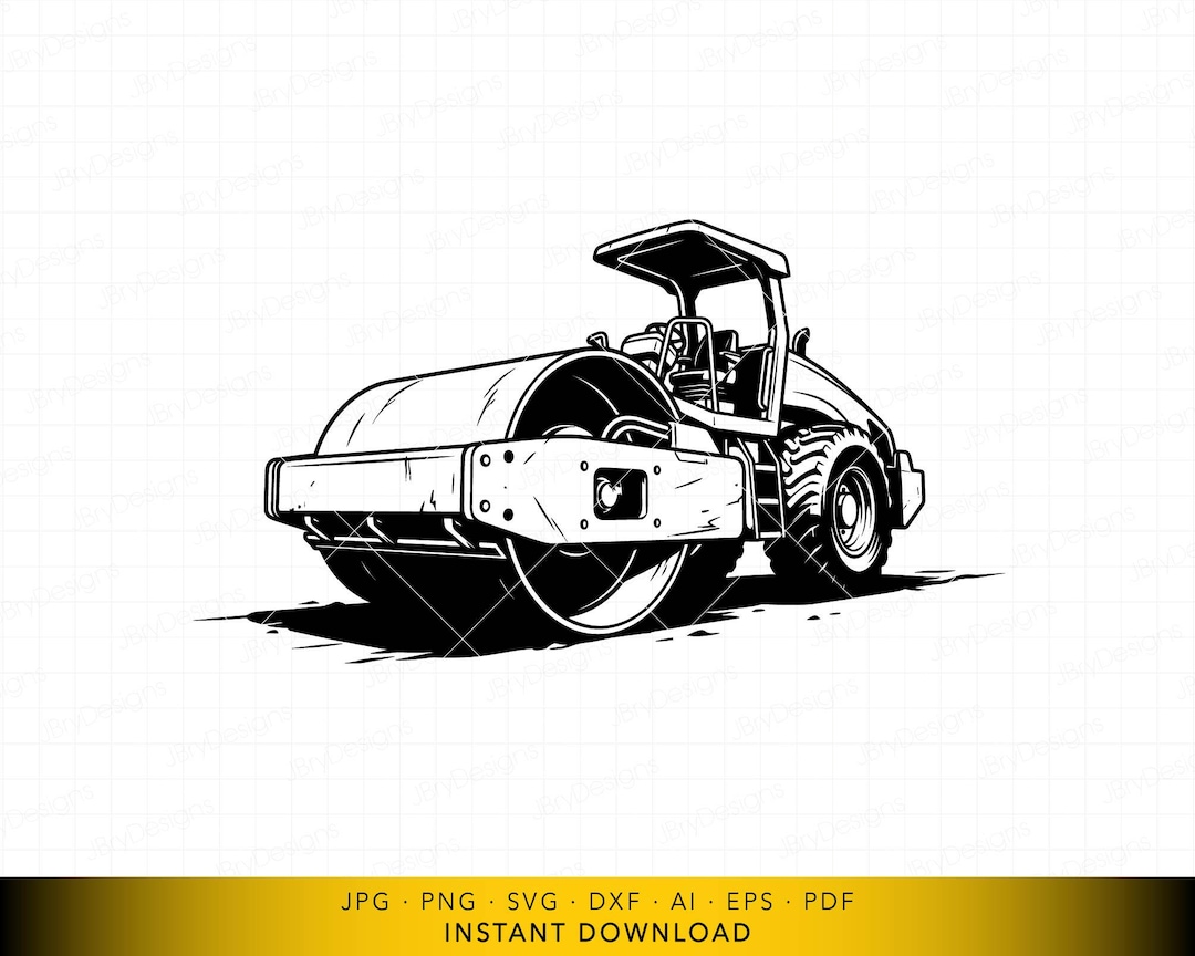 Steamroller Construction SVG, Roadwork Machine in Motion, Heavy ...