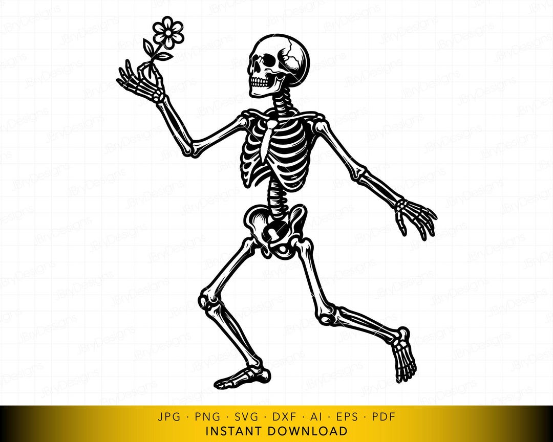 Skeleton SVG, Floral Skeleton Design Holding Flower, Gothic Human Bones ...