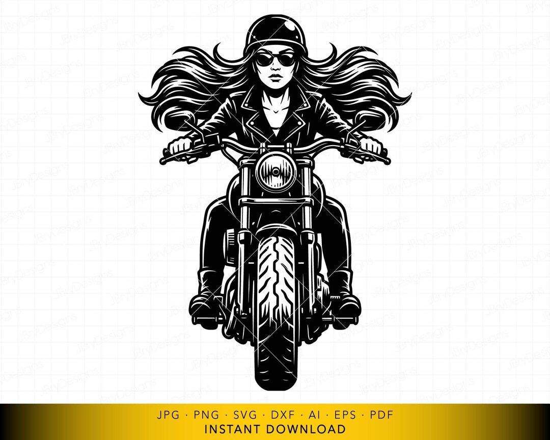 Lady Motorcycle Rider Svg Female Biker SVG, Woman Riding Motorcycle Front View, Lady Rider ...