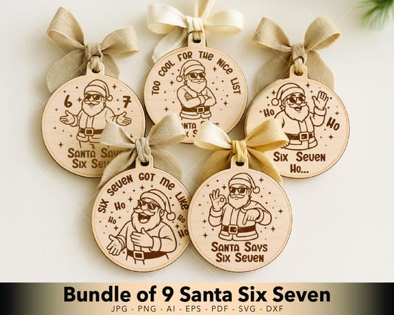 Funny Santa Ornament SVG Bundle | Six Seven Christmas Laser Cut Files for Teens | Glowforge xTool Digital Download