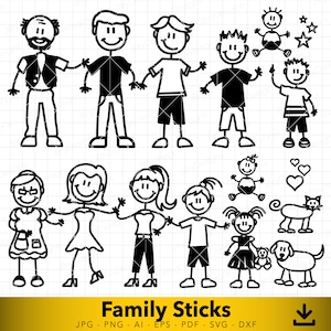 Stick Family svg, Stick Figure silhouet, Vector Stick Family, Stick Family Cricut, Stick Family dxf, Vectorbestand voor snijden en graveren